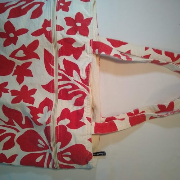 Vacation-Ready!  NWOT  Island Breeze   cream + red  tropical tote - Picture 4 of 8